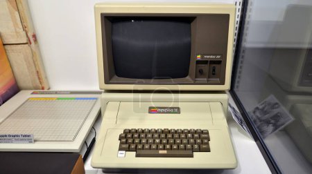 Photo for Warsaw, Poland. 10 February 2023. Inside the Apple Museum. Apple Graphic Tablet and  Apple II Plus computer. - Royalty Free Image