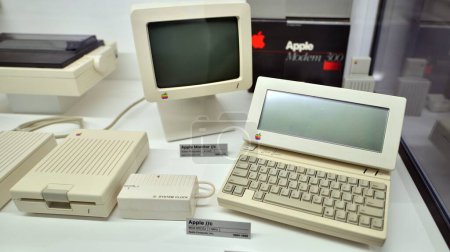 Photo for Warsaw, Poland. 10 February 2023. Inside the Apple Museum. Apple monitor II c and Apple II c computer. - Royalty Free Image