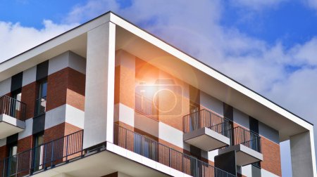 Photo for Modern architecture building facade with balconies. New apartments. Contemporary apartment building. - Royalty Free Image