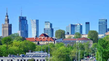 Warsaw, Poland. 11 April 2024. Panorama of the city with skyscrapers.