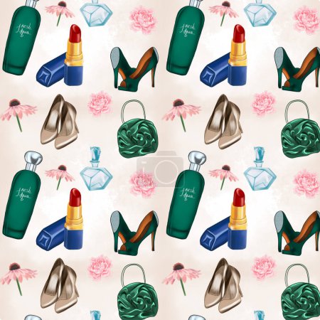 Photo for A Watercolour Pattern of Accessories for Fashionistas - Royalty Free Image