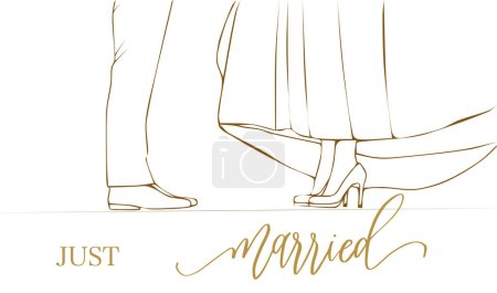 Illustration for A sketch of a couple in high heels and the words married - Royalty Free Image