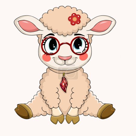Illustration for Cartoon kawaii sheep with glasses vector - Royalty Free Image