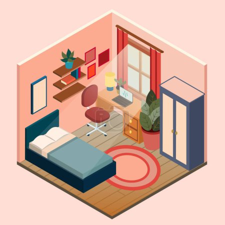 Ilustración de Habitación estilo isométrico vector color retro - Imagen libre de derechos