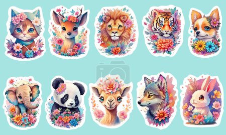 A lovable character of a cute baby animals with flowers