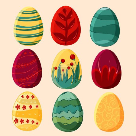 Téléchargez les illustrations : Collection de dessins et modèles d'œufs de Pâques Illustration vectorielle - en licence libre de droit