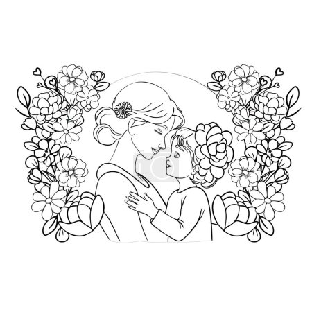 Illustration for Mother's Affection - Coloring Page - Royalty Free Image
