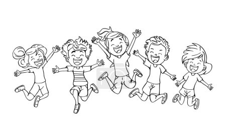 Téléchargez les illustrations : Happy Kids Sauter dans le parc Livre à colorier - en licence libre de droit