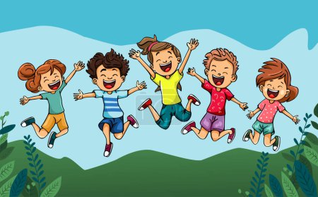 Illustration for Joyful Kids Jumping High in the Park - Royalty Free Image