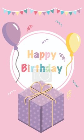 Cheerful Pink Card with Balloons and Present