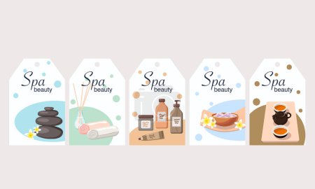 Illustration for Spa Salon Postcard Tags Relax and Rejuvenate - Royalty Free Image