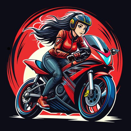 Bold and Stylish Girl on a Motorbike Illustration for T-Shirts