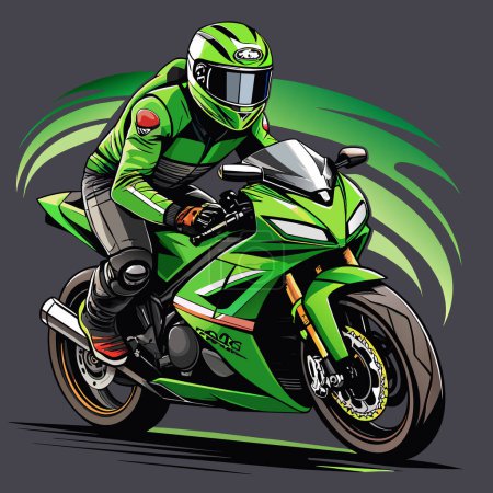  Dynamic Motorbike with Driver Illustration on Grey Background for T-Shirts