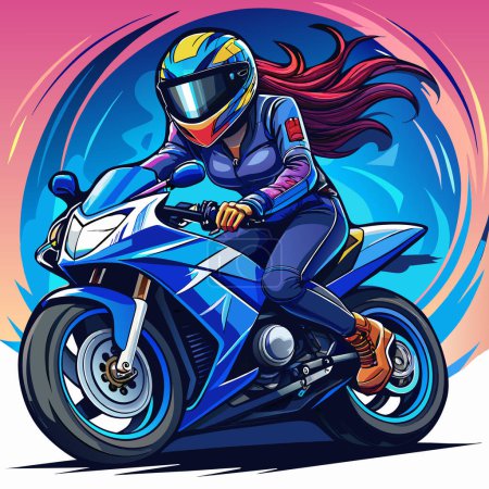 Woman Rider on Blue & Pink Motorbike for T-Shirts