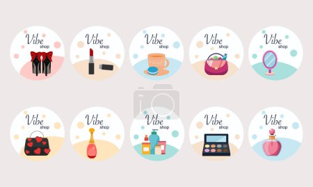 Alluring Beauty Cards in oval with Cosmetic Illustrations Printable