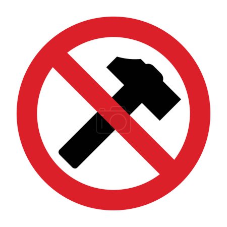 Ilustración de Detén el icono del martillo. Está prohibido martillar. Signo de prohibición aislado sobre fondo blanco - Imagen libre de derechos