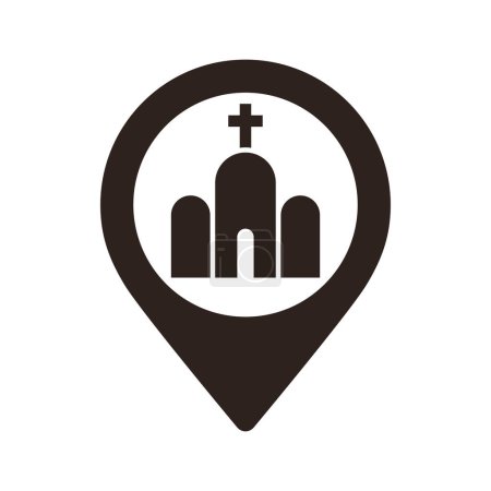 Ilustración de Pin de mapa de iglesia. Pin de ubicación hito. Símbolo de ubicación de la iglesia GPS para aplicaciones y sitios web aislados en fondo blanco - Imagen libre de derechos