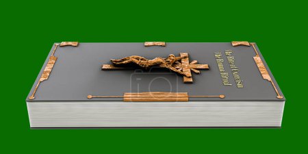 Foto de Libro de exorcismo aislado sobre fondo verde 3d ilustración - Imagen libre de derechos