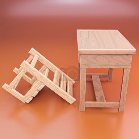 Foto de School bench isolated on orange background 3d illustration - Imagen libre de derechos