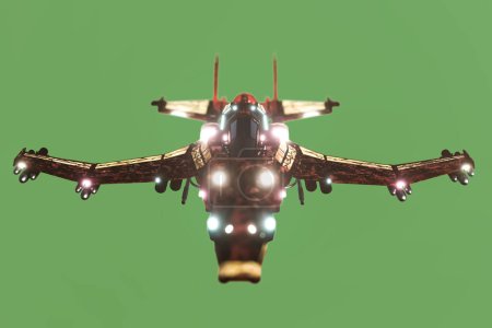 Foto de Nave espacial caza aislado sobre fondo verde 3d ilustración - Imagen libre de derechos
