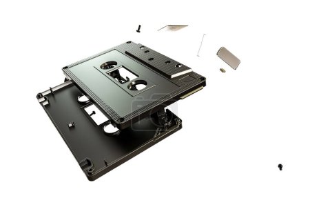 Téléchargez les photos : Cassette cassette cassée isolée sur fond blanc Illustration 3d - en image libre de droit