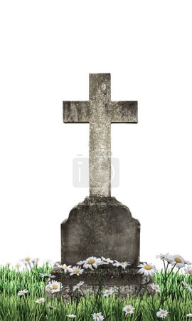 old tombstone isolated on white background 3d illustration 