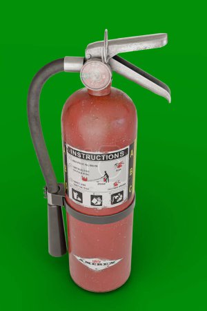 Foto de Extintor de incendios aislado sobre fondo verde 3d ilustración - Imagen libre de derechos