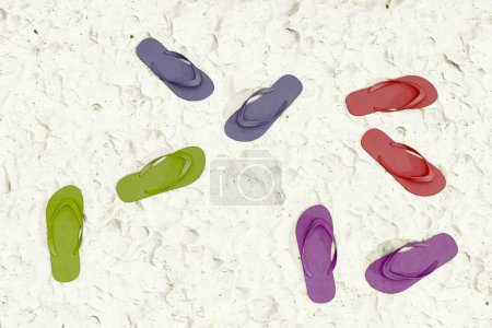 Photo for Flip flops on beach sand 3d illustration - Royalty Free Image