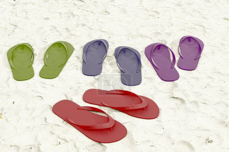 Téléchargez les photos : Tongs sur sable de plage illustration 3d - en image libre de droit