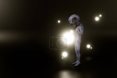 Téléchargez les photos : Alien isolé sur fond noir illustration 3d - en image libre de droit