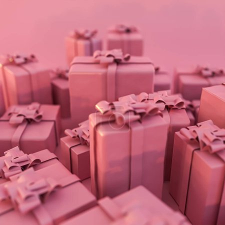 Téléchargez les photos : Boîtes-cadeaux isolées sur fond rose illustration 3d - en image libre de droit
