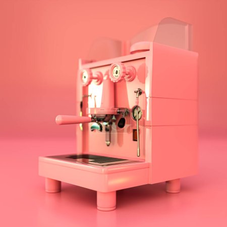 Foto de Máquina de café rosa aislado sobre fondo rosa 3d ilustración - Imagen libre de derechos