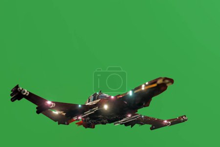 Photo for Spaceship fighter isolated on green background 3d illustration - Royalty Free Image