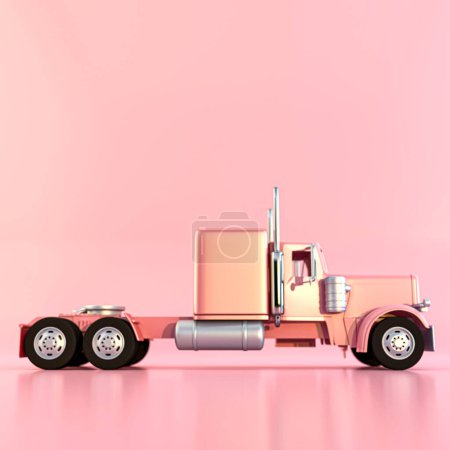 Foto de Americano juguete camión aislado en rosa fondo 3d ilustración - Imagen libre de derechos