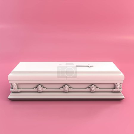 Téléchargez les photos : Cercueils blancs isolés sur fond rose illustration 3d - en image libre de droit
