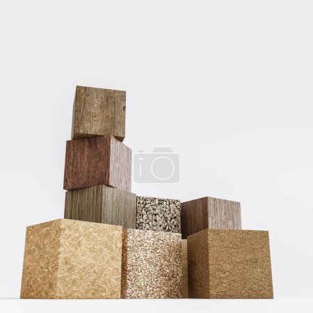 Photo for Wooden sample cubes isolated on white background 3d illustration - Royalty Free Image