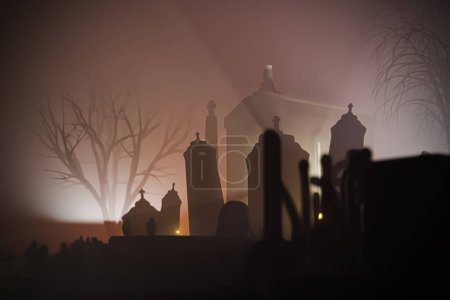 Photo for Old cemetery night scene 3d illustration - Royalty Free Image