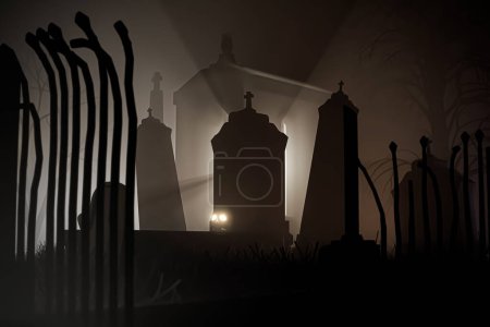 Photo for Old cemetery night scene 3d illustration - Royalty Free Image