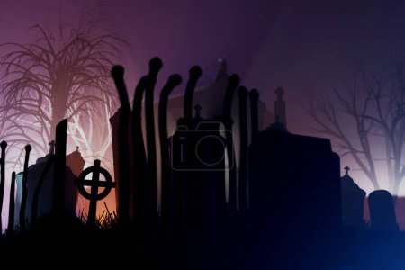 Téléchargez les photos : Vieille silhouette de cimetière illustration 3d - en image libre de droit