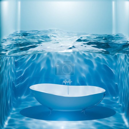 Foto de Antiguo tubo de baño bajo el agua 3d ilustración - Imagen libre de derechos