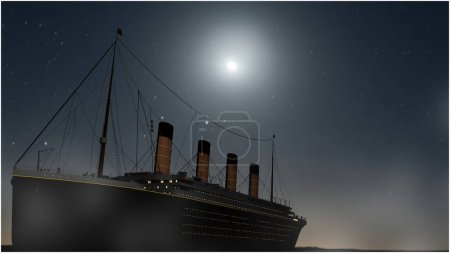 Téléchargez les photos : Vieux bateau de croisière énorme navigue dans l'océan illustration 3D - en image libre de droit
