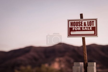 Photo for House and lot for sale sign wooden made 3d illustration - Royalty Free Image