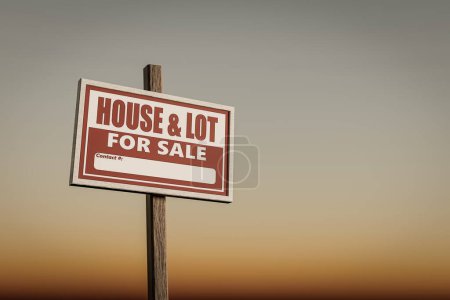 Photo for House and lot for sale sign wooden made 3d illustration - Royalty Free Image