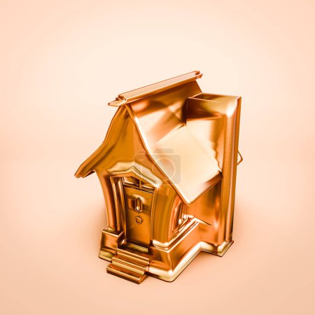 Photo for Golden house isolated on orange background 3d illustration - Royalty Free Image