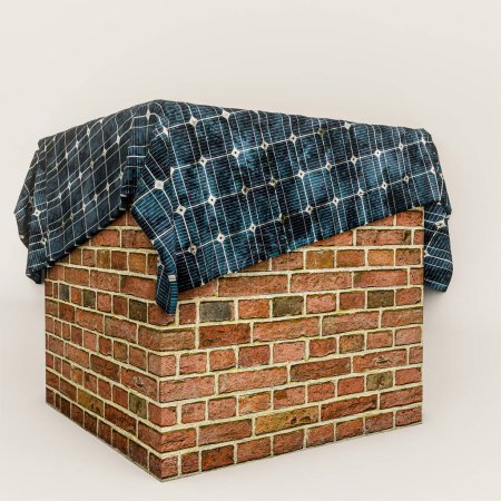 Photo for Solar panels on brick cube isolated on white background 3d illustration - Royalty Free Image
