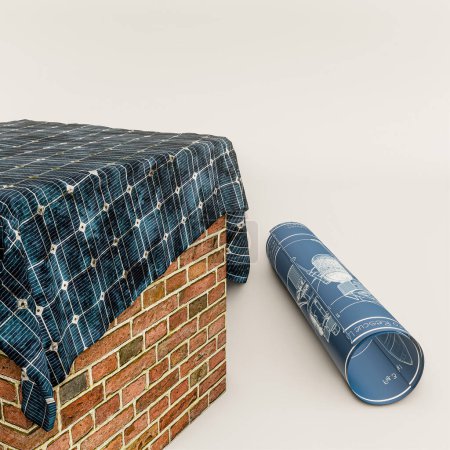 Photo for Solar panels on brick cube isolated on white background 3d illustration - Royalty Free Image