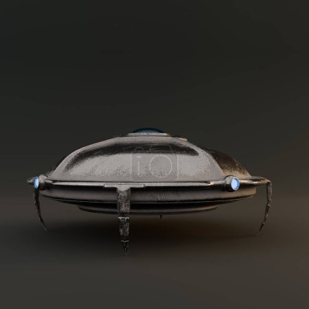 unidentified flying object isolated on black background 3d illustrationn 