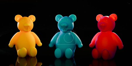 Photo for Jelly bears isolated on black background 3d illustration - Royalty Free Image