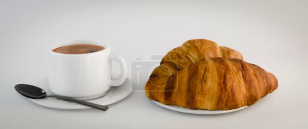 Photo for Coffee and croissant isolated on white background 3d illustration - Royalty Free Image