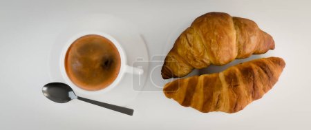 Photo for Coffee and croissant isolated on white background 3d illustration - Royalty Free Image